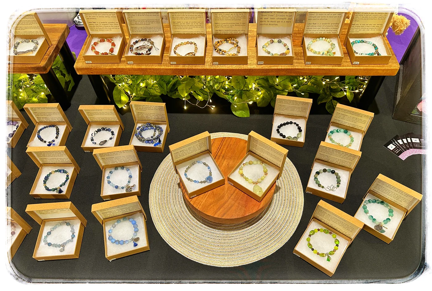 Rockin’ Intentions display of boxed signature bracelets